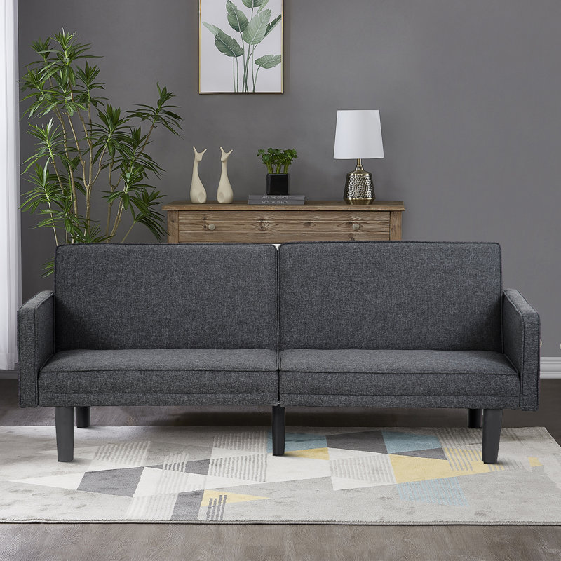 Elye Simple Style Upholstered Convertible Futon Sofa Black Burlap